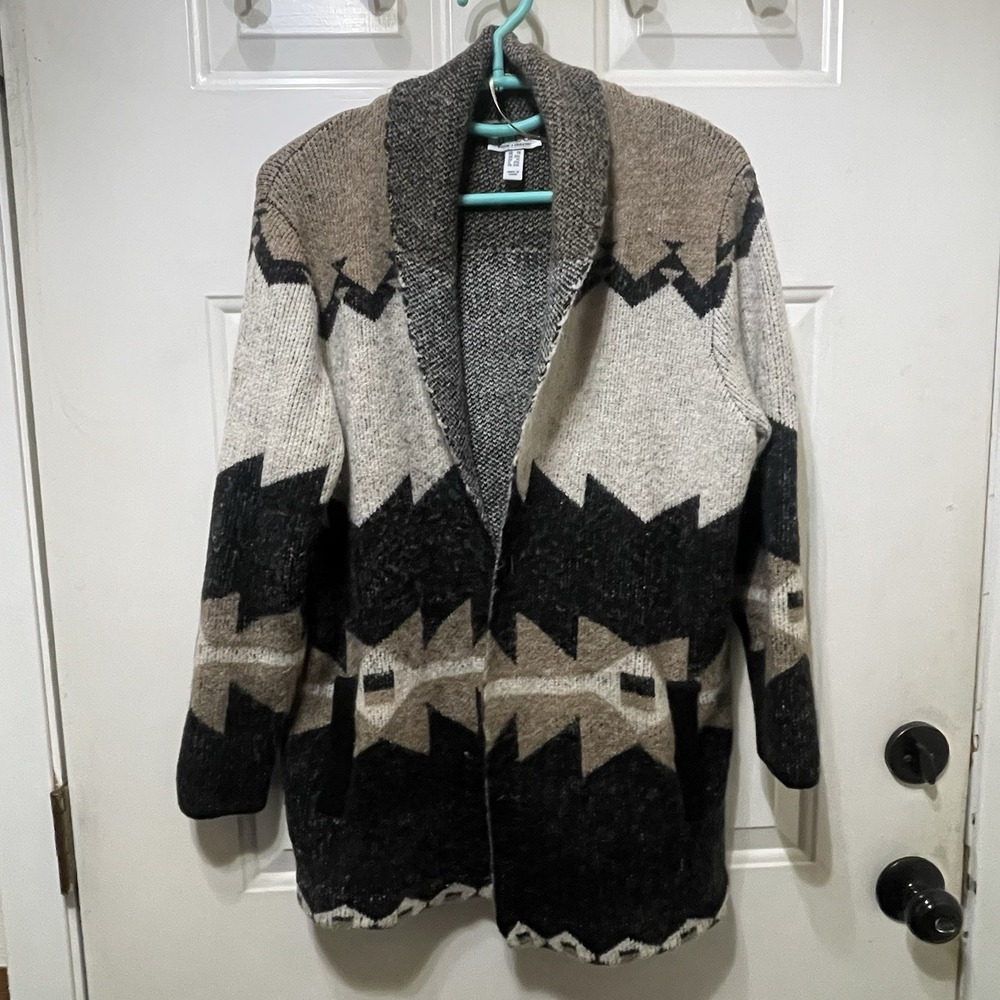 Denim & Co. Women's Brushed Long Sleeve Cardigan Aztec Brown Black Pockets 1X